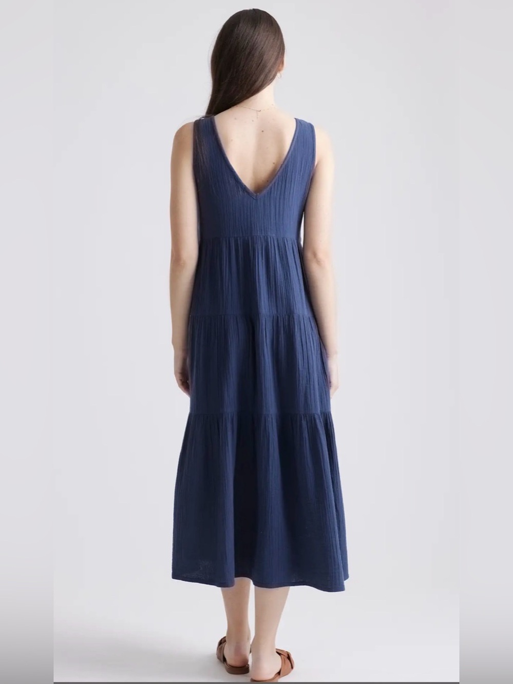 Quince Organic Cotton Tiered Gauze Maxi Dress Navy - Picture 2 of 9